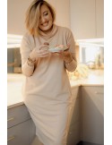 Loose dress with a turtleneck and pockets, beige FI720 - Online store - Boutique